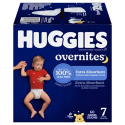 Huggies Overnites Nighttime Baby Diapers, Size 7 (41+ lbs), 60 Ct