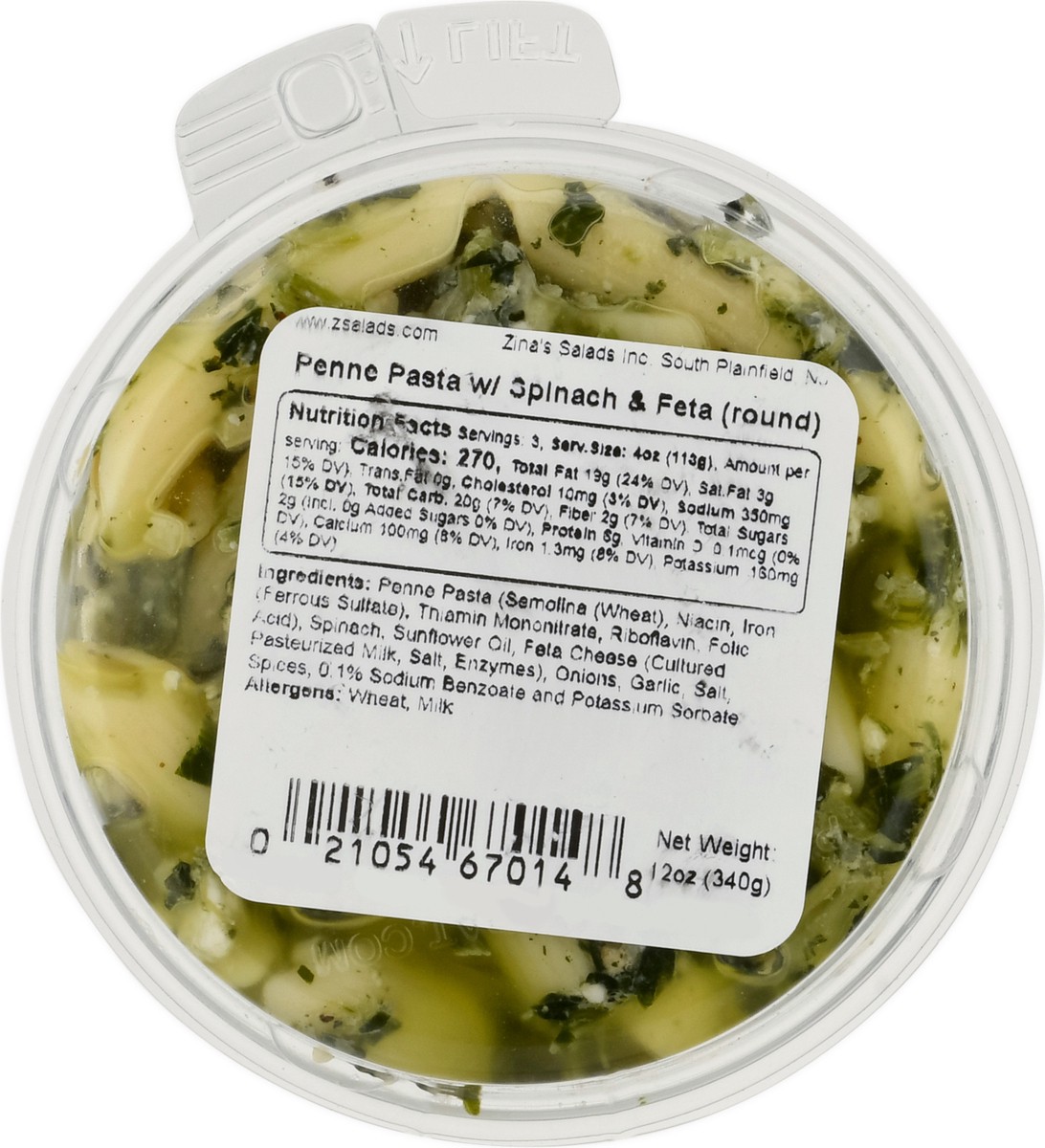 slide 7 of 9, Zina's Penne Pasta with Spinach and Feta 12 oz, 12 oz