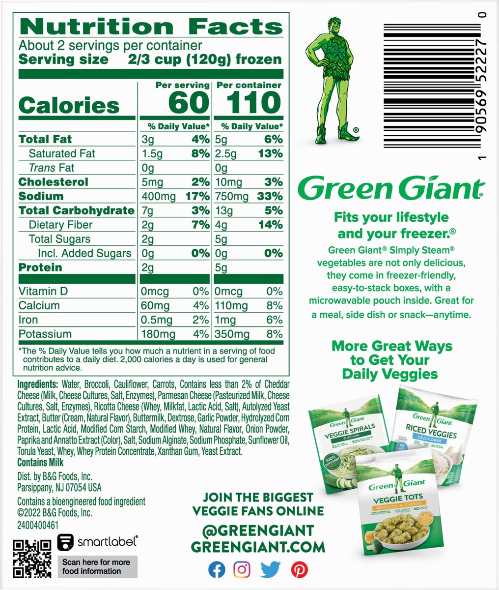 slide 9 of 9, Green Giant Simply Steam Sauced Broccoli, Cauliflower, Carrots & Cheese Sauce 8 oz, 8 oz