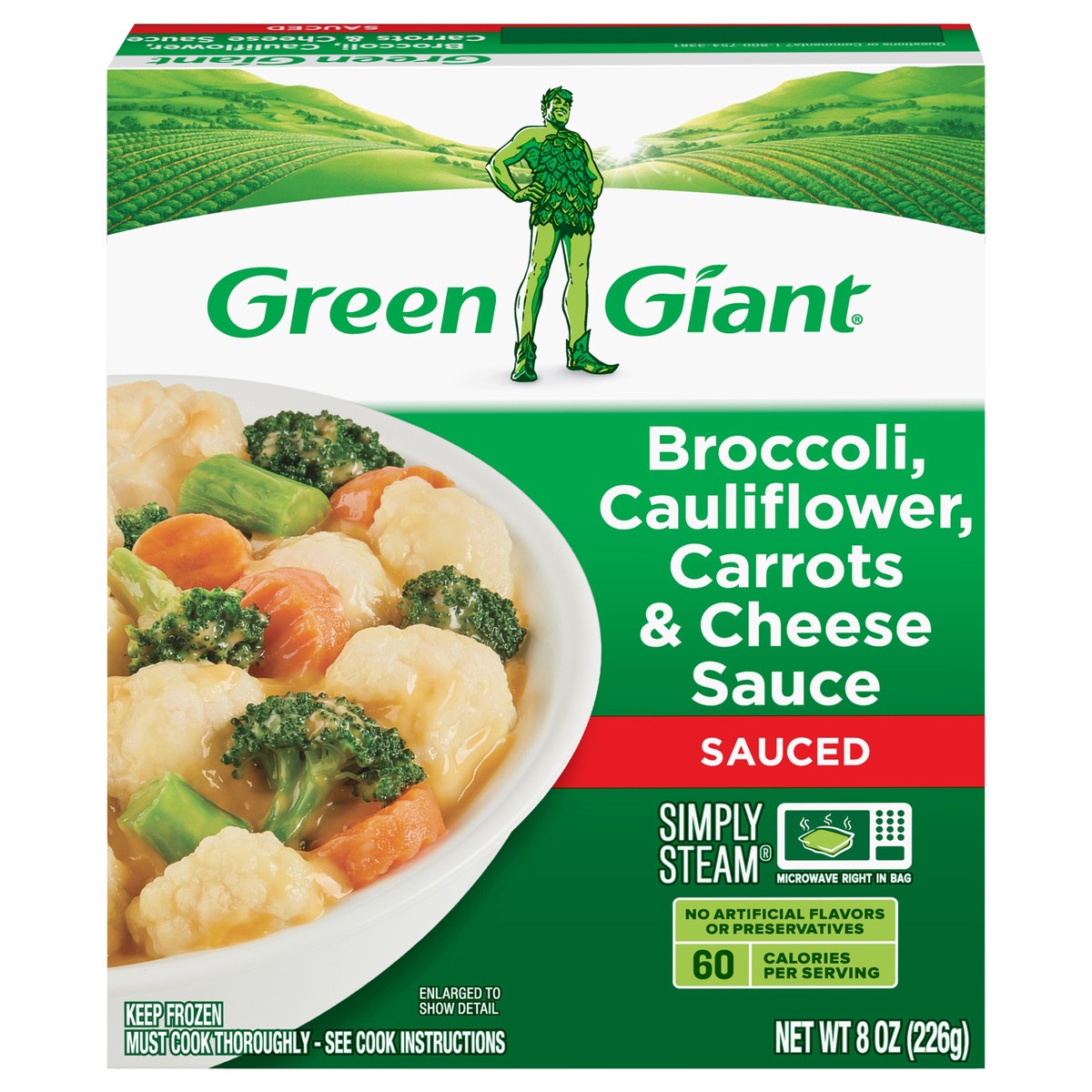 slide 1 of 9, Green Giant Simply Steam Sauced Broccoli, Cauliflower, Carrots & Cheese Sauce 8 oz, 8 oz