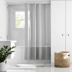 Zenna Home InstaCurtain Hook-Free PEVA Shower Curtain, Oceana Stripe Grey