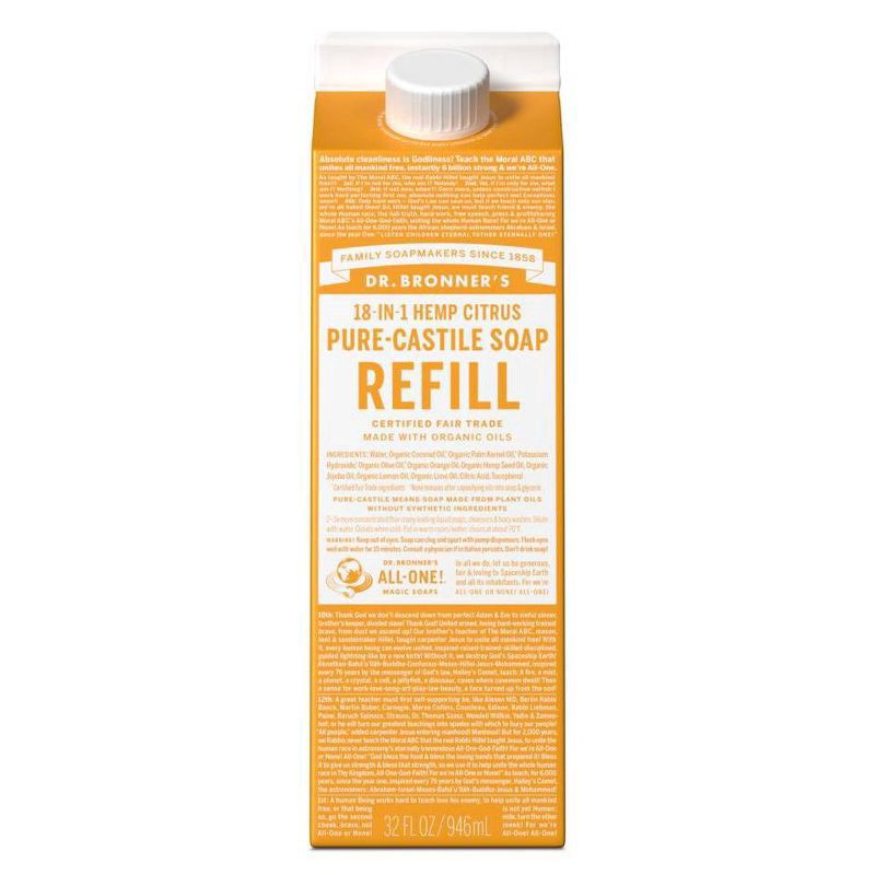 slide 1 of 9, Dr. Bronner's Pure-Castile 18-In-1 Refill Hemp Citrus Soap 32 fl oz, 32 fl oz