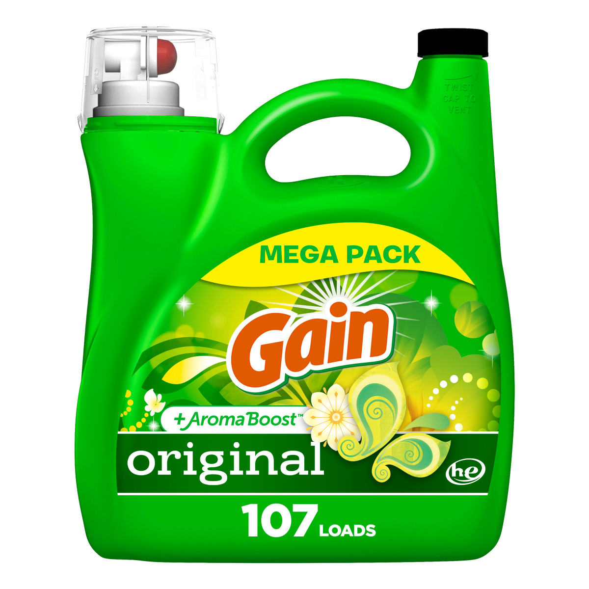 slide 1 of 1, Gain + Aroma Boost Liquid Laundry Detergent, Original Scent, 107 Loads, 154 fl oz, HE Compatible, 154 fl oz