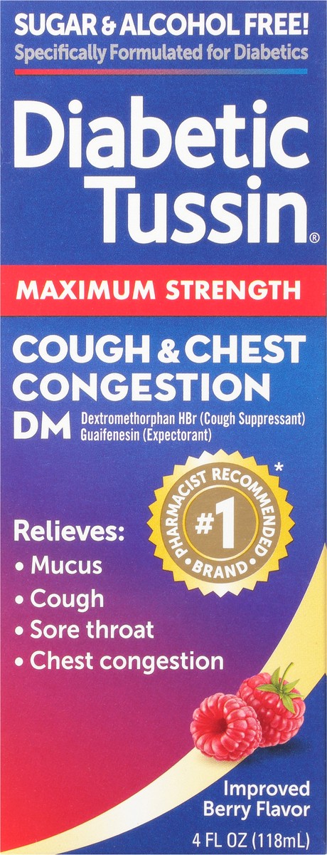 slide 6 of 9, Tussin DM Max Strength Cough & Chest Congestion Relief, Safe for Diabetics, Berry, 4 fl oz, 4 fl oz