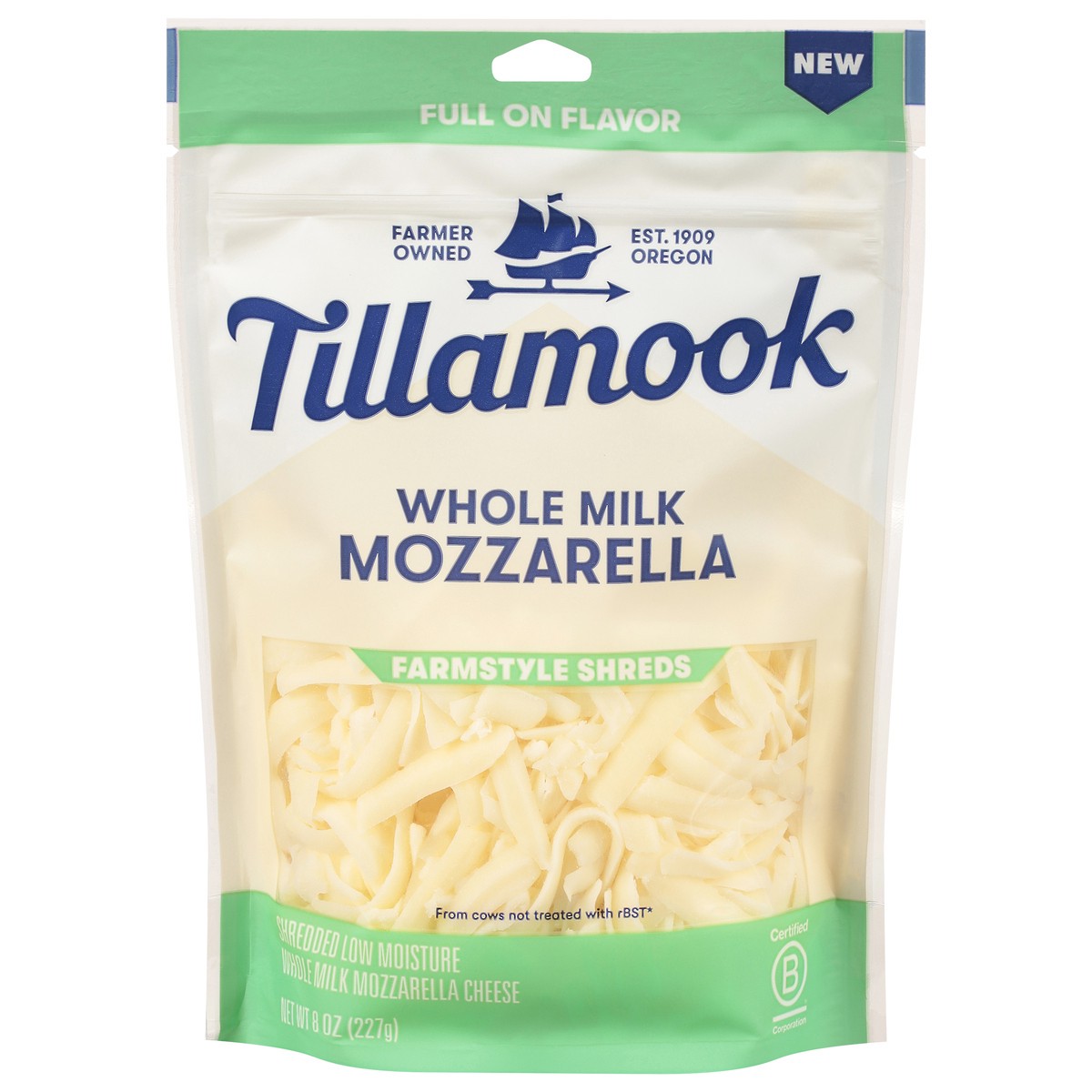 slide 1 of 13, Tillamook Farmstyle Shredded Whole Milk Mozzarella Cheese 8 oz, 8 oz