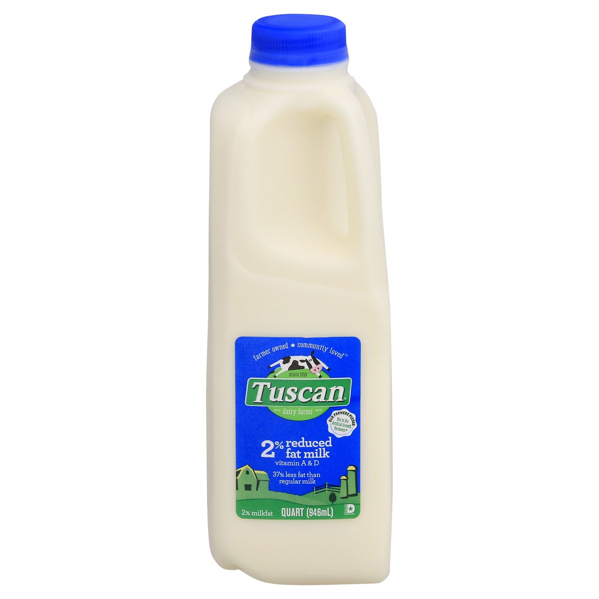 slide 1 of 1, Tuscan Dairy 2% Reduced Fat Milk with Vitamin A and Vitamin D, Milk Quart - 1 Milk Bottle, 1 qt