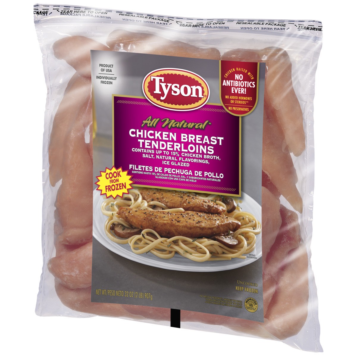 slide 3 of 5, Tyson Boneless Skinless Chicken Breast Tenderloins, 2 lb. (Frozen), 907.19 g