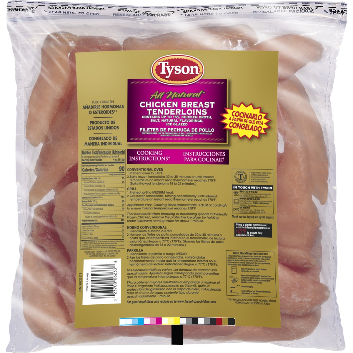 slide 5 of 5, Tyson Boneless Skinless Chicken Breast Tenderloins, 2 lb. (Frozen), 907.19 g