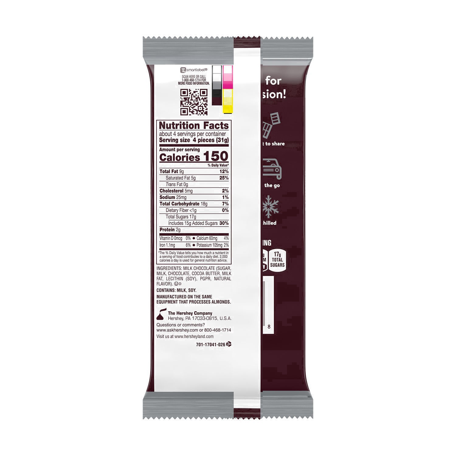 slide 26 of 68, Hershey's Milk Chocolate XL, Candy Bar, 4.4 oz (16 Pieces), 4.4 oz
