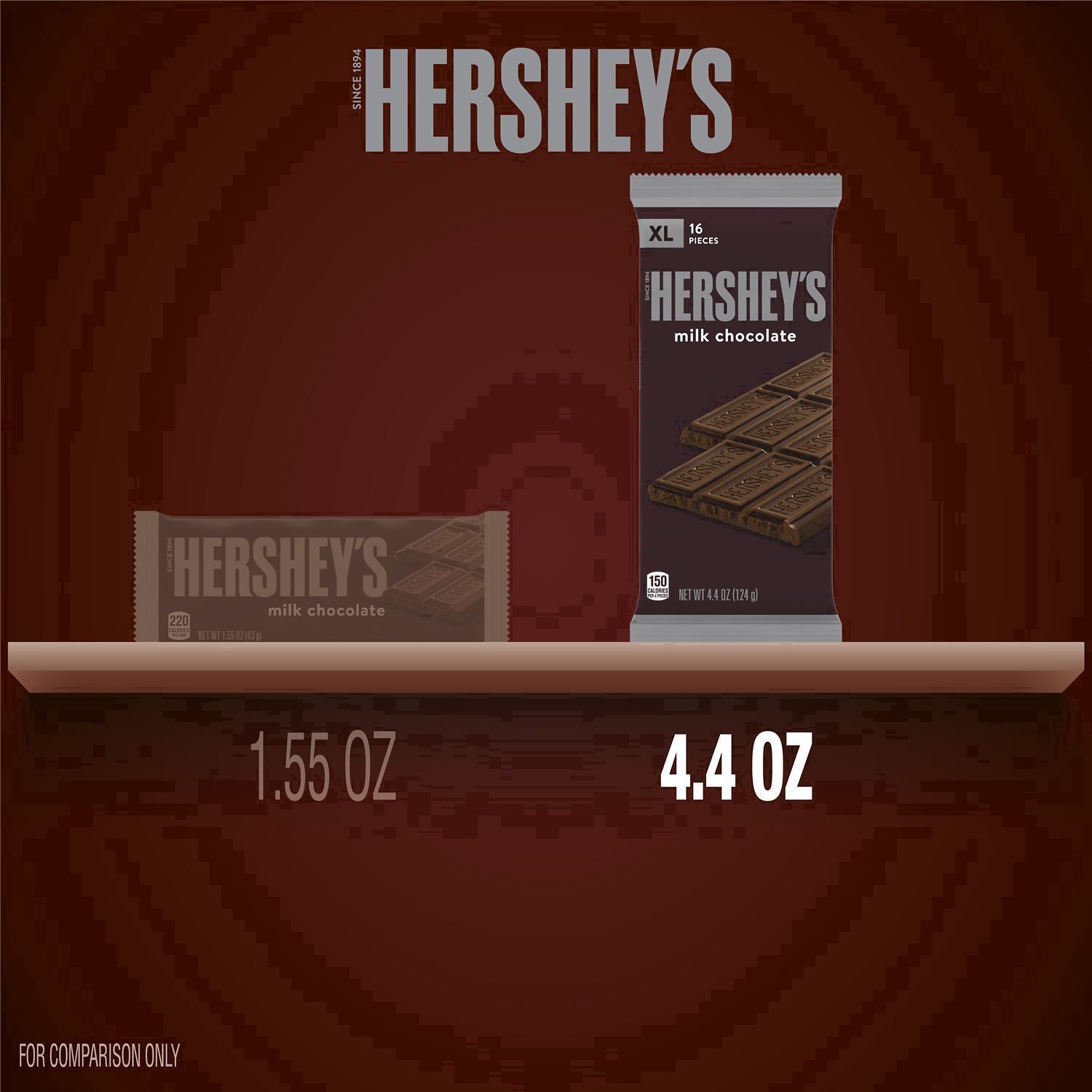 slide 13 of 68, Hershey's Milk Chocolate XL, Candy Bar, 4.4 oz (16 Pieces), 4.4 oz