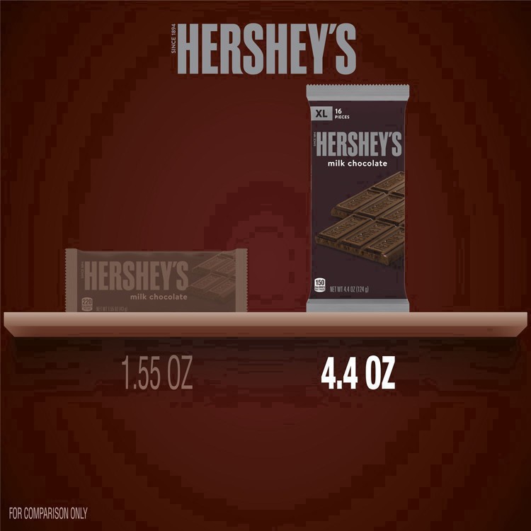 slide 65 of 68, Hershey's Milk Chocolate XL, Candy Bar, 4.4 oz (16 Pieces), 4.4 oz