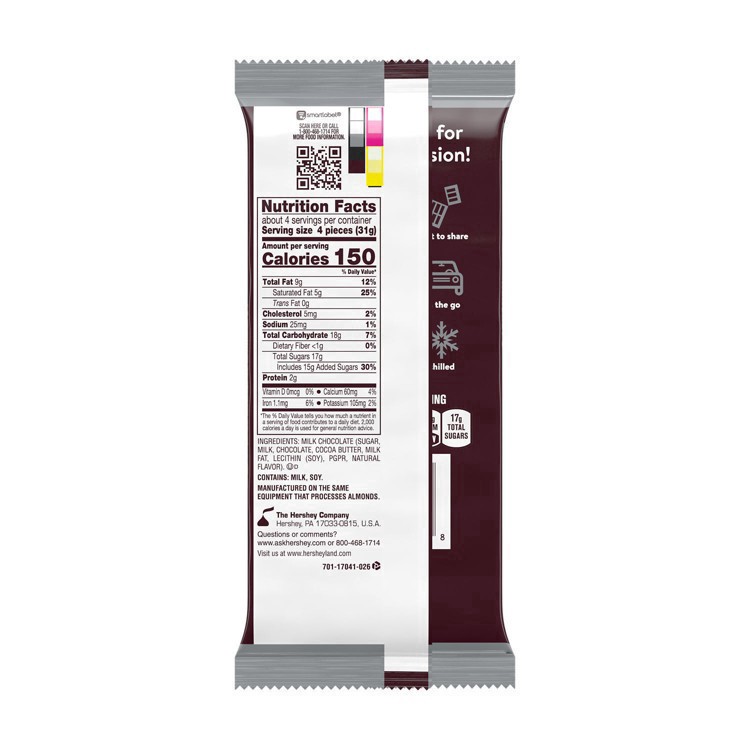 slide 47 of 68, Hershey's Milk Chocolate XL, Candy Bar, 4.4 oz (16 Pieces), 4.4 oz