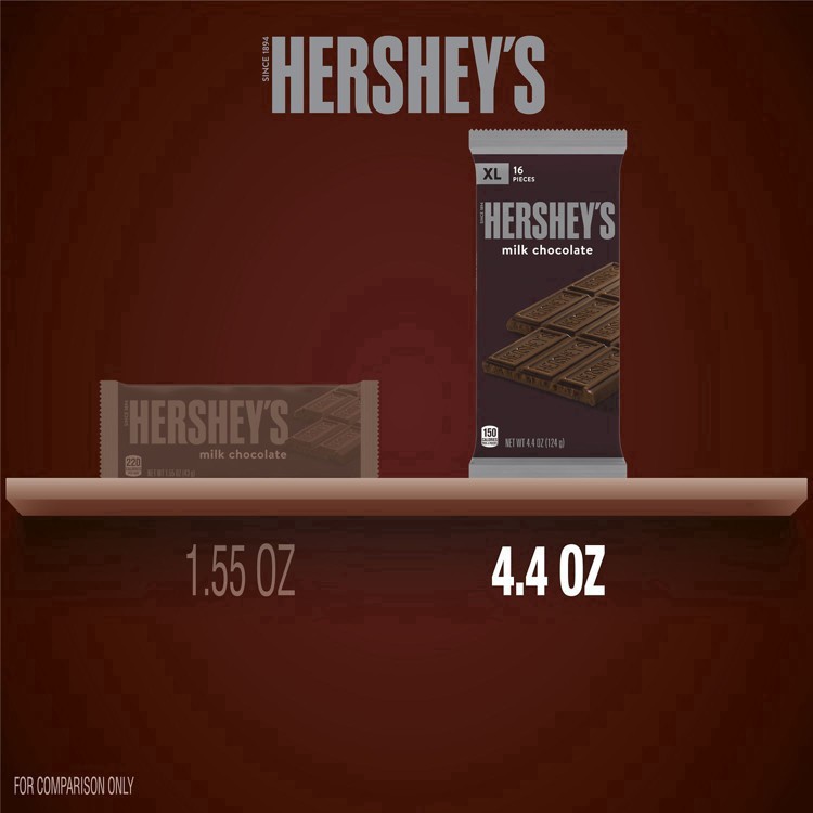 slide 14 of 68, Hershey's Milk Chocolate XL, Candy Bar, 4.4 oz (16 Pieces), 4.4 oz