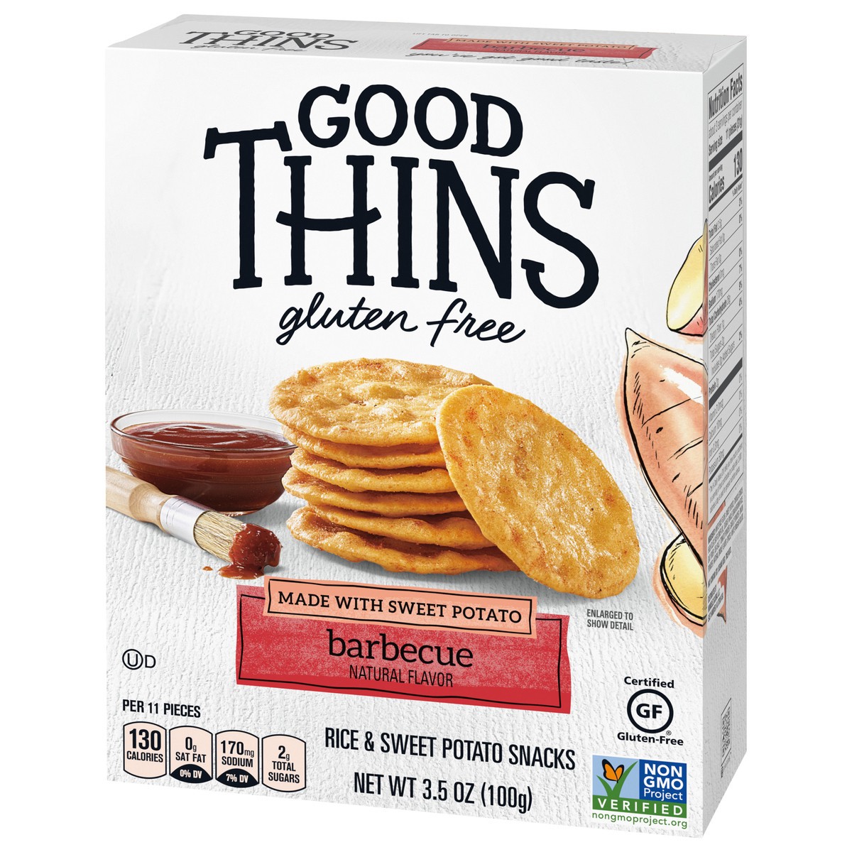 slide 3 of 9, GOOD THiNS Barbecue Rice & Sweet Potato Snacks Gluten Free Crackers, 3.5 oz, 3.5 oz