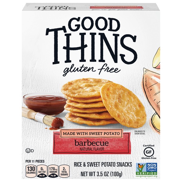slide 1 of 9, GOOD THiNS Barbecue Rice & Sweet Potato Snacks Gluten Free Crackers, 3.5 oz, 3.5 oz
