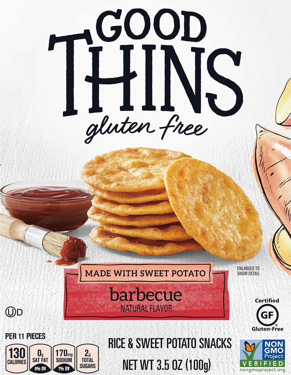 slide 6 of 9, GOOD THiNS Barbecue Rice & Sweet Potato Snacks Gluten Free Crackers, 3.5 oz, 3.5 oz