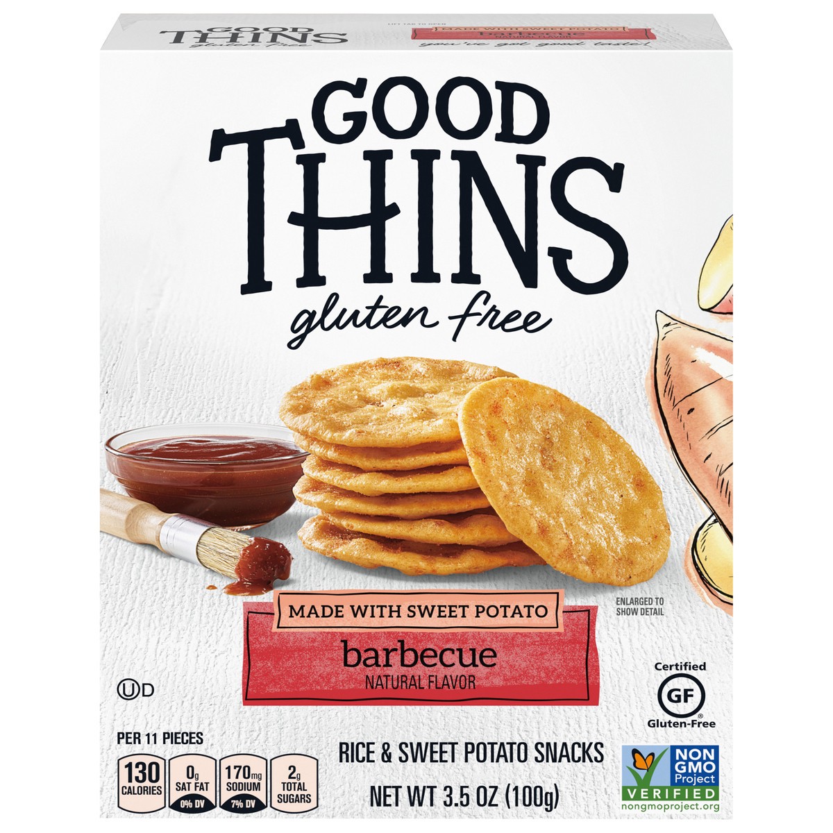 slide 1 of 9, GOOD THiNS Barbecue Rice & Sweet Potato Snacks Gluten Free Crackers, 3.5 oz, 3.5 oz