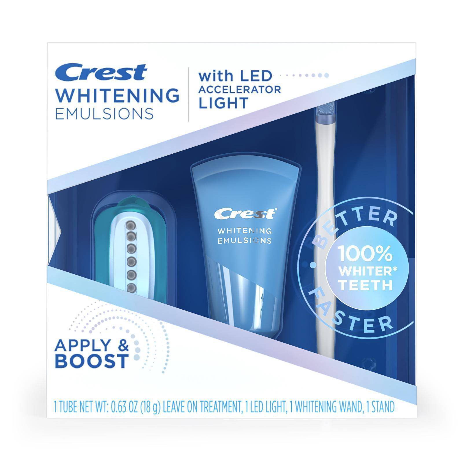slide 1 of 4, Crest Whitening Emulsions Leave-on Teeth Whitening Treatment with LED Accelerator Light, 0.63 oz