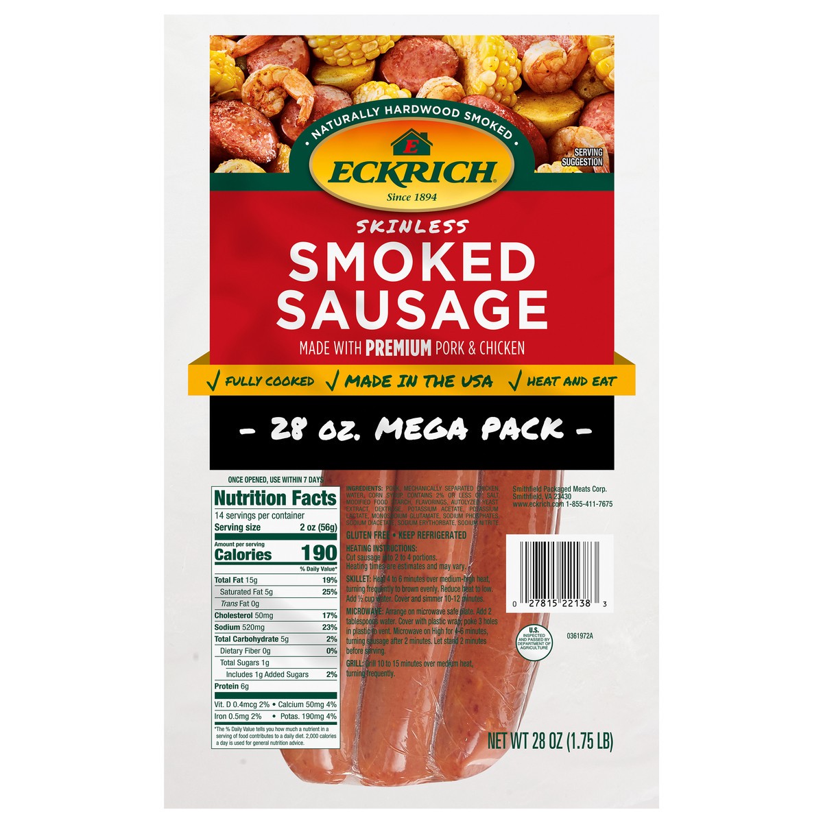 slide 1 of 3, Eckrich Mega Pack Smoked Sausage, 26 oz