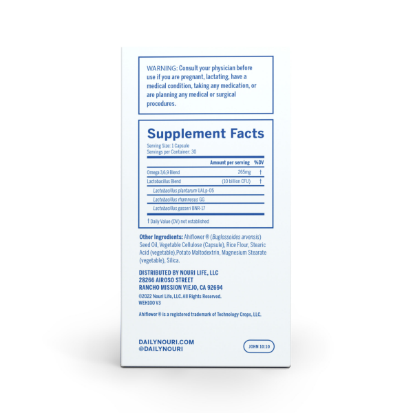 slide 3 of 5, Nouri Weight Health Daily Probiotic Capsules with Plant-Based Omega Oil, 30 ct