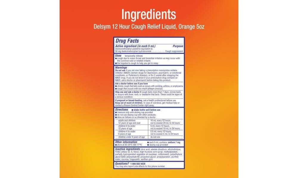 slide 4 of 4, Delsym Adult Liquid Cough Orange, 5 oz