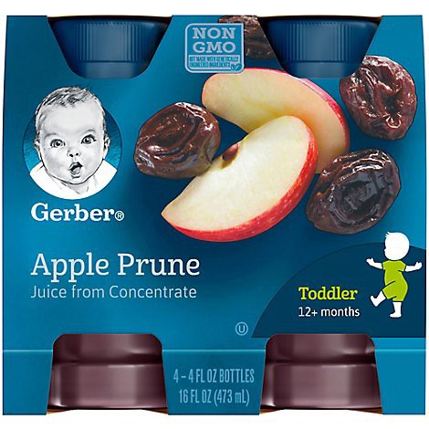 slide 1 of 1, Gerber Apple Prune Fruit Juice Bottle - 6-4 Fl. Oz., 24 fl oz