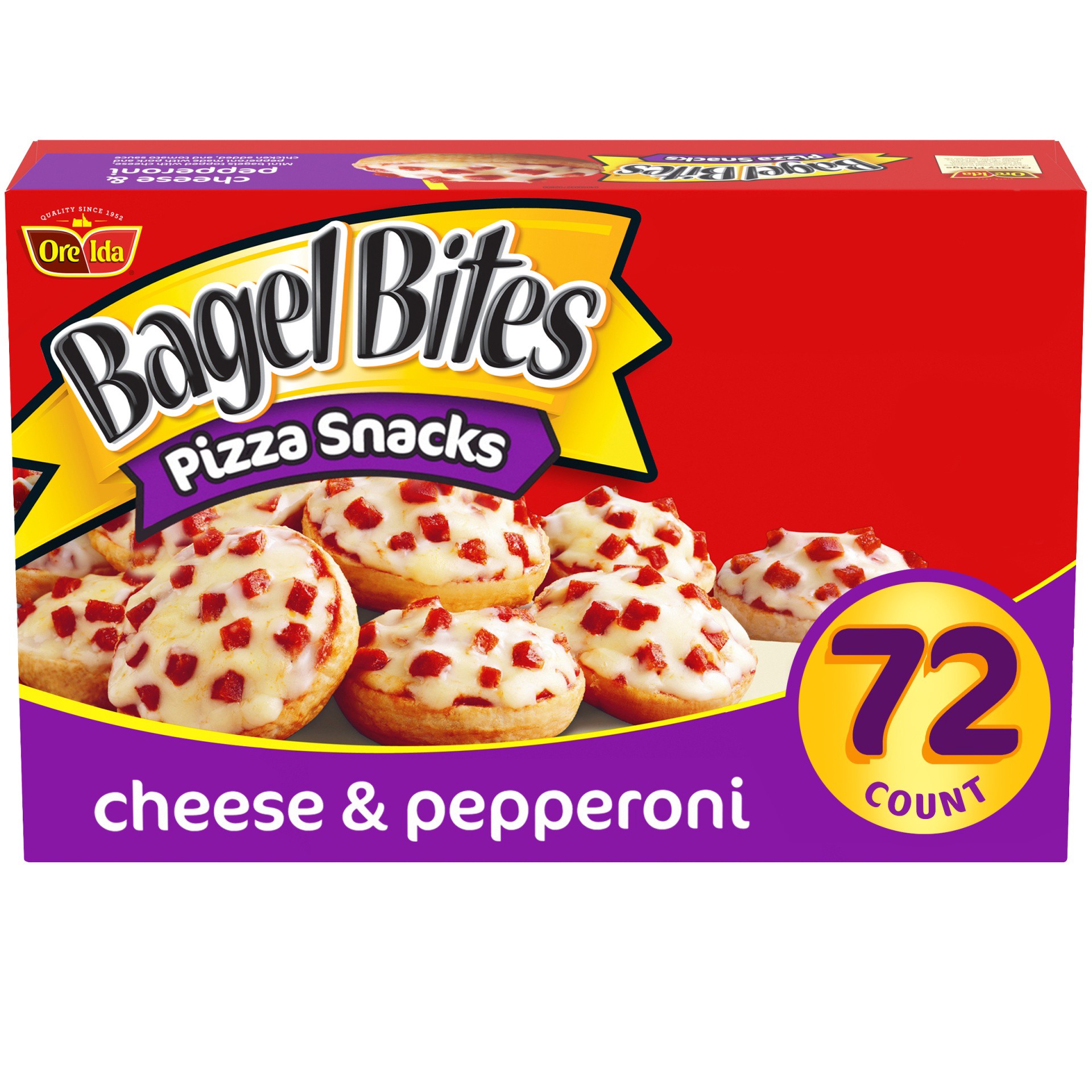 slide 1 of 6, Bagel Bites Cheese & Pepperoni Mini Pizza Bagel Frozen Snacks, 72 ct Box, 72 ct