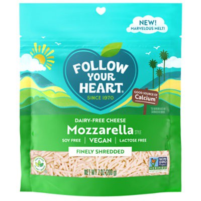 slide 1 of 6, Follow Your Heart Dairy Free Cheese, Shredded Mozzarella Style, Vegan, Gluten Free, 7 OZ Pack?, 7 oz