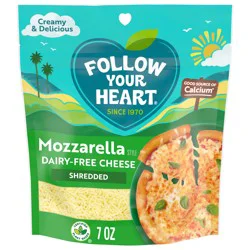 Follow Your Heart Dairy Free Cheese, Shredded Mozzarella Style, Non-GMO, Gluten Free, Lactose Free, A Vegan, Plant Based Cheese, Great on Sandwiches or Beautifully Melty for Nachos, 7 OZ Pack