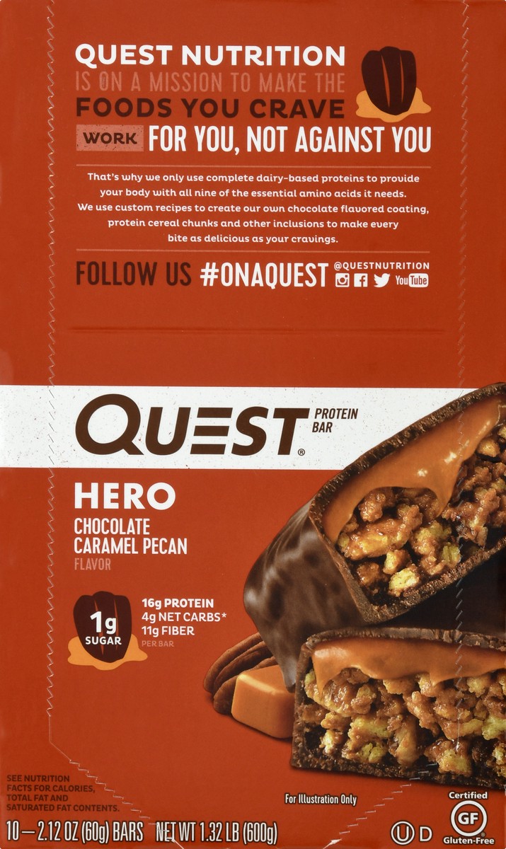 slide 6 of 9, Quest Hero Chocolate Caramel Pecan Flavor Protein Bar 10 ea, 10 ct
