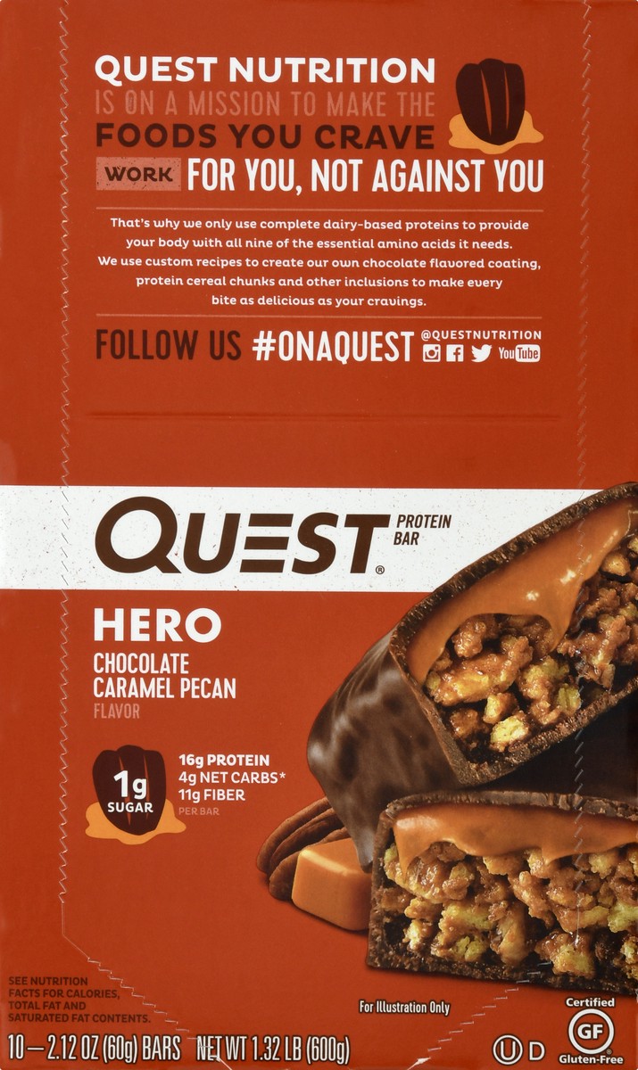 slide 1 of 9, Quest Hero Chocolate Caramel Pecan Flavor Protein Bar 10 ea, 10 ct