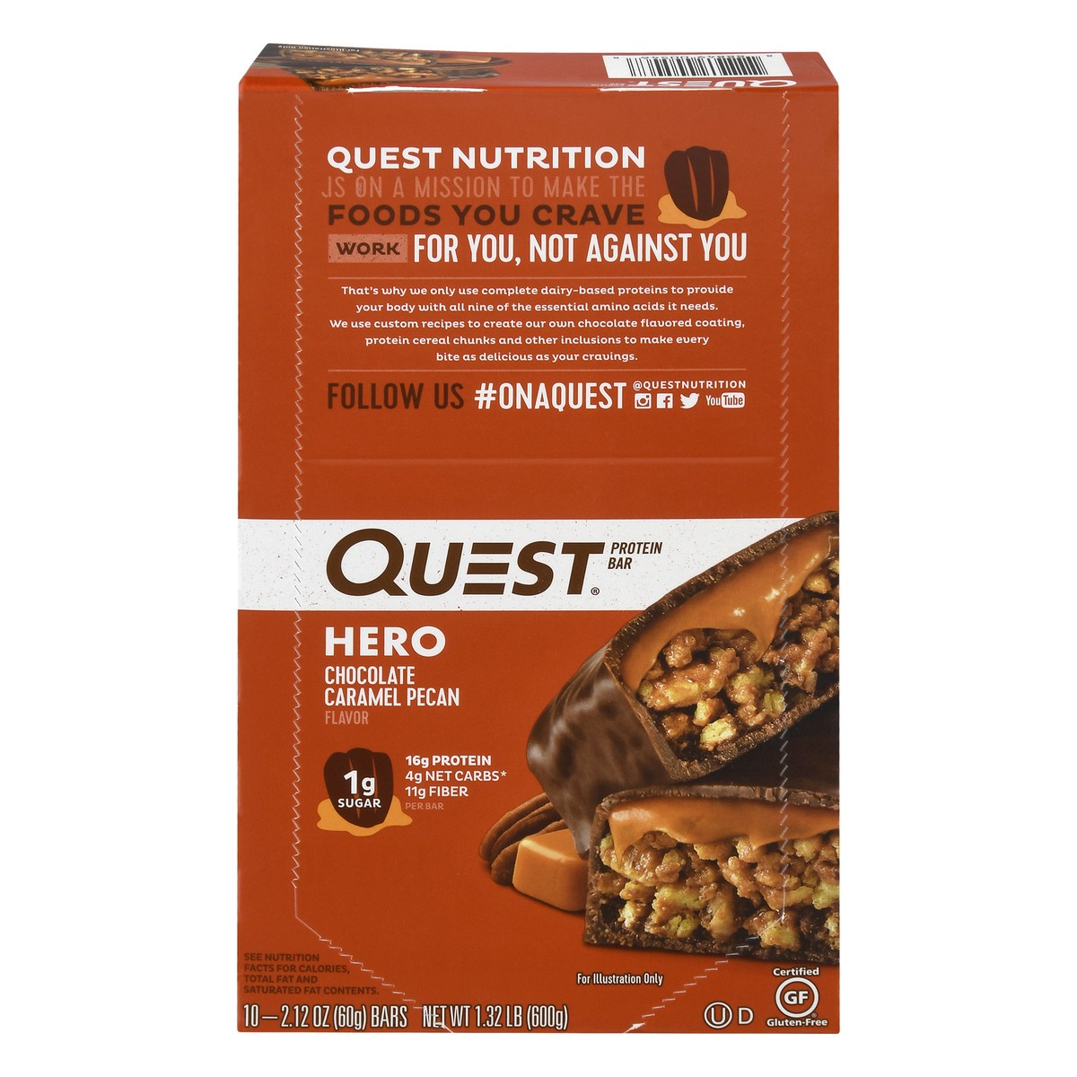 slide 1 of 9, Quest Hero Chocolate Caramel Pecan Flavor Protein Bar 10 ea, 10 ct