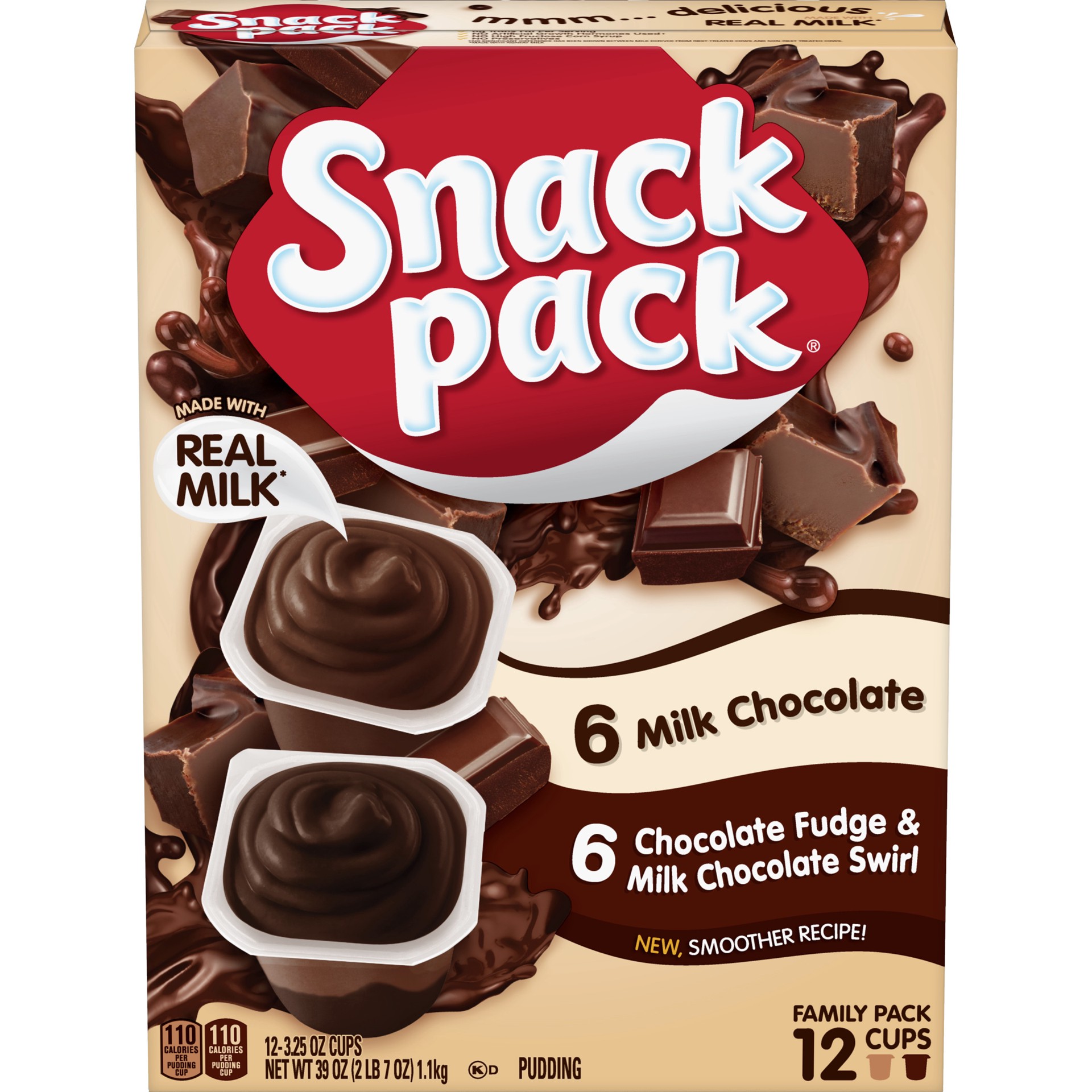 slide 1 of 5, Snack Pack Chocolate Fudge & Milk Chocolate Swirl Pudding - 39oz/12ct, 39 oz, 12 ct