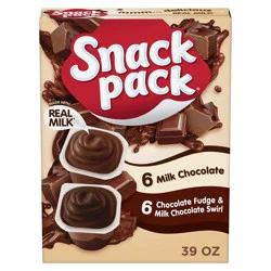 Snack Pack Milk Chocolate and Chocolate Fudge & Milk Chocolate Pudding, 3.25 oz Pudding Cups, 12 Count Family Pack