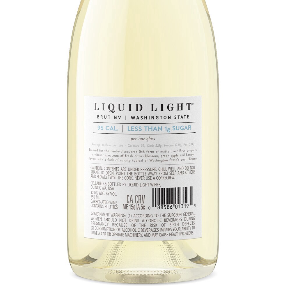 slide 4 of 4, Liquid Light Brut Washington Low Calorie & Low Sugar Sparkling White Wine, 750 ml