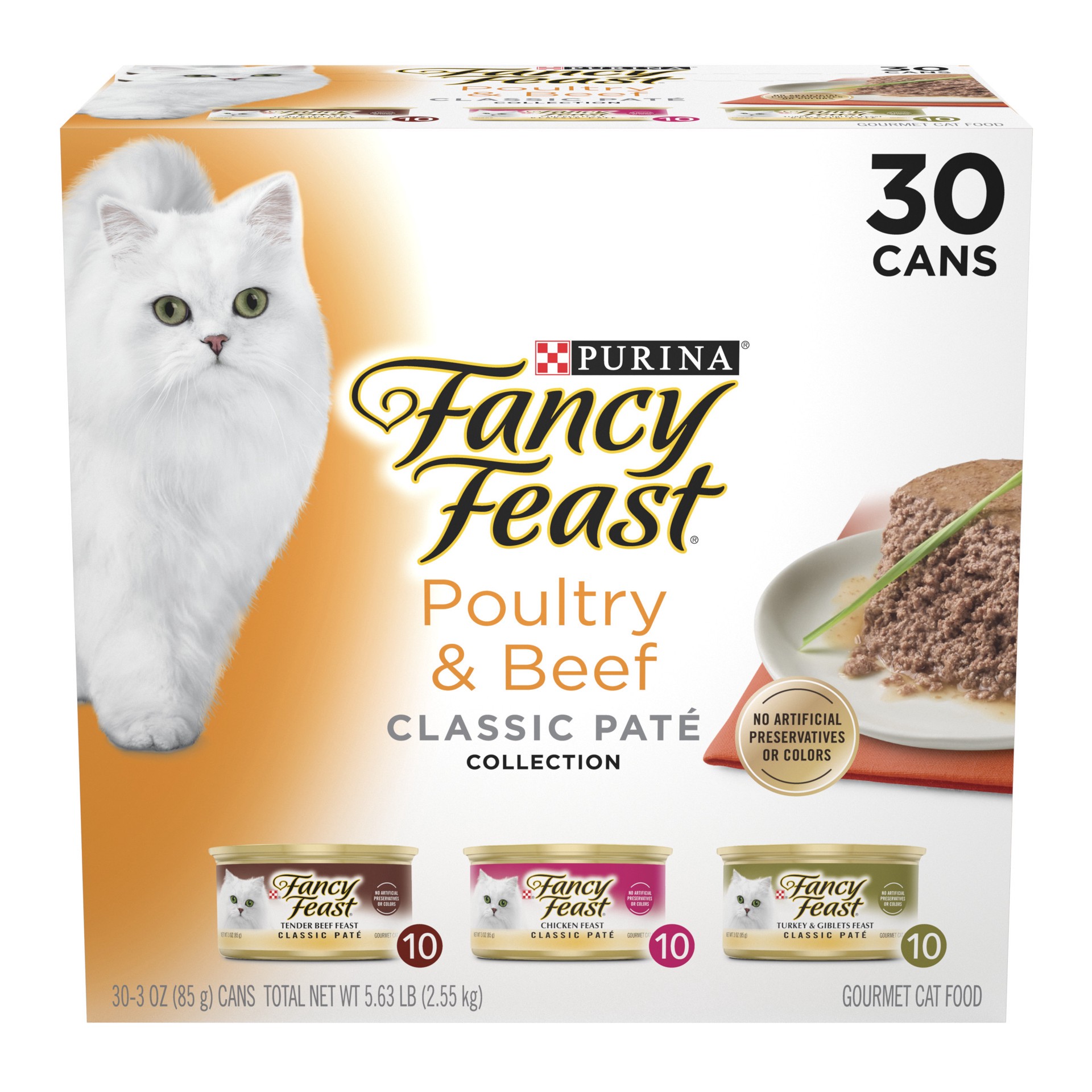 slide 1 of 7, Fancy Feast Poultry and Beef Feast Classic Pate Collection Grain Free Wet Cat Food Variety Pack, 5.63 lb