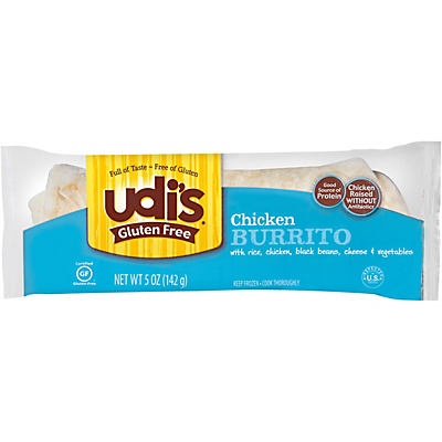 slide 1 of 5, Udi's Gluten Free Chicken Burrito With Rice, Black Beans, Cheese, And Vegetables, 5 oz