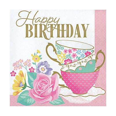slide 1 of 1, Creative Converting Floral Tea Party Happy Birthday Luncheon Napkins, 16 ct