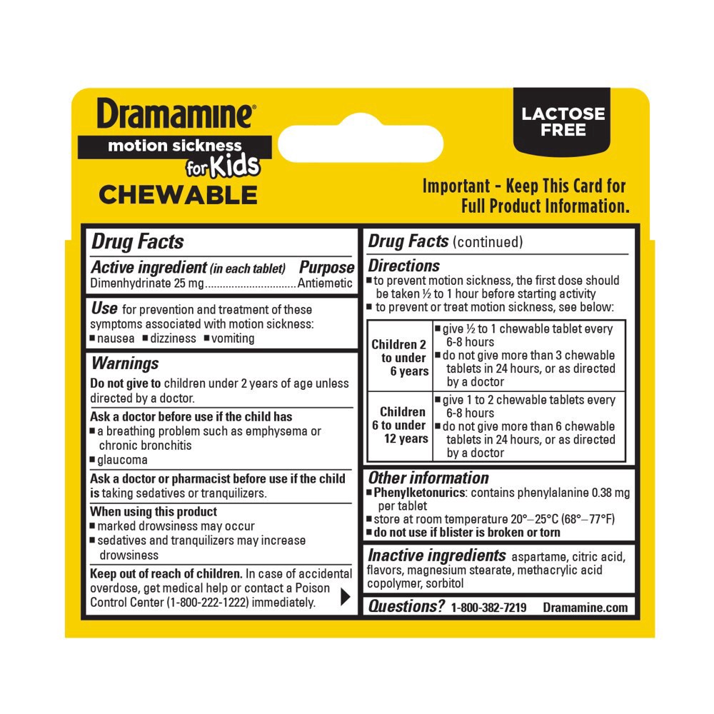 slide 2 of 2, Dramamine® Kids Motion Sickness Relief Dimenhydrinate Grape Chewable Tablets, 8 ct