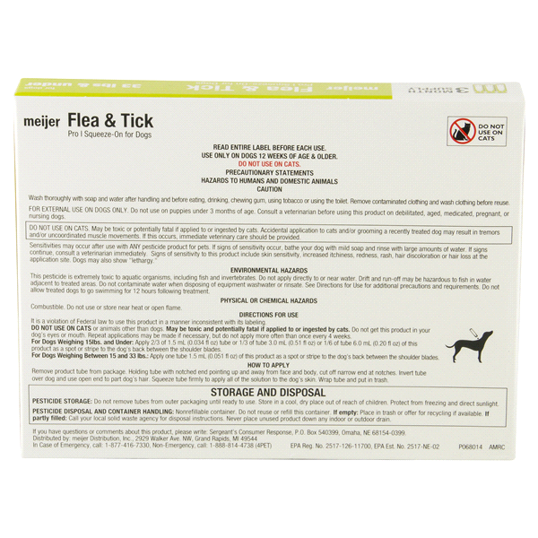 slide 4 of 13, Meijer Pro I Squeeze-On Flea & Tick for Dogs or less, 33 lb, 3 ct