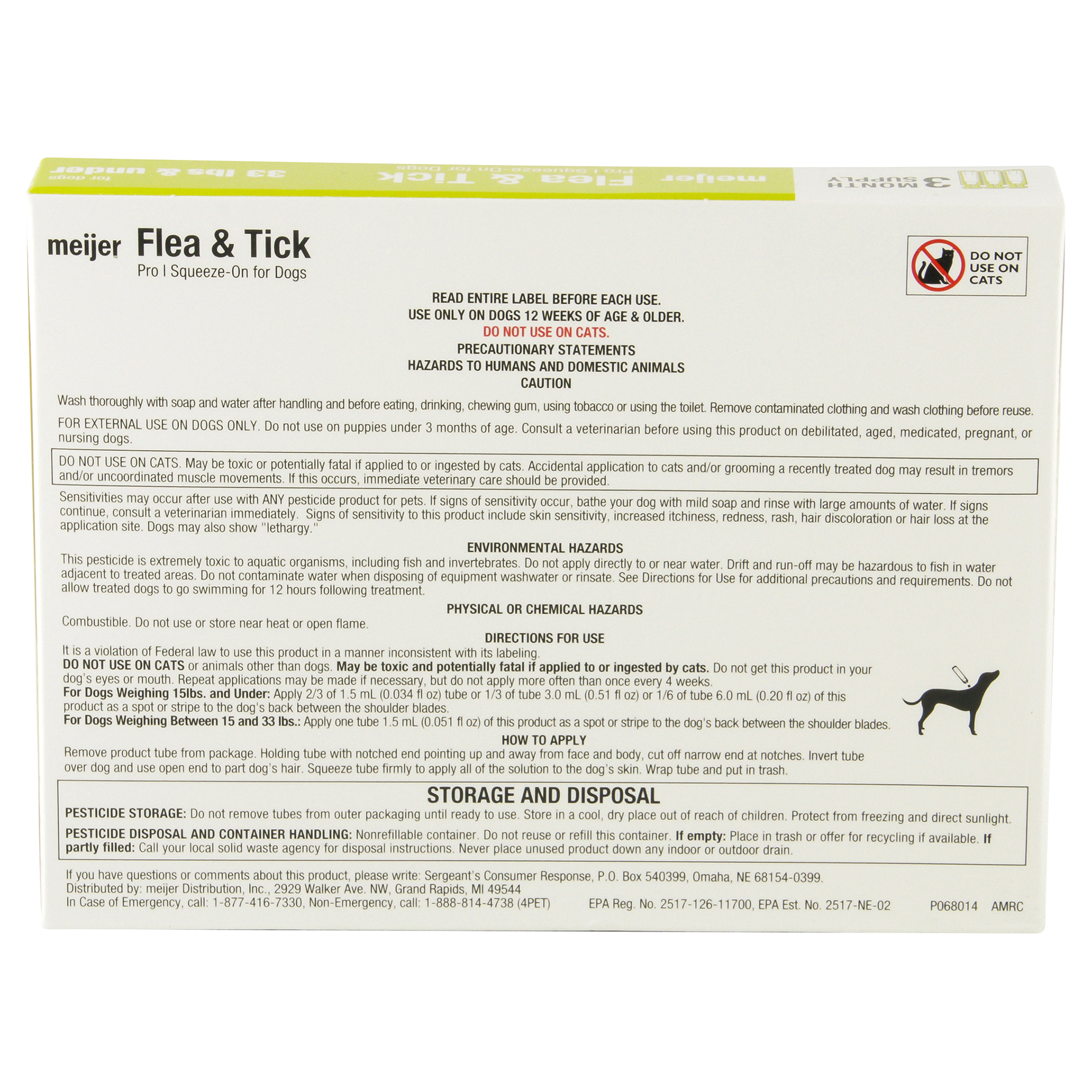 slide 5 of 13, Meijer Pro I Squeeze-On Flea & Tick for Dogs or less, 33 lb, 3 ct