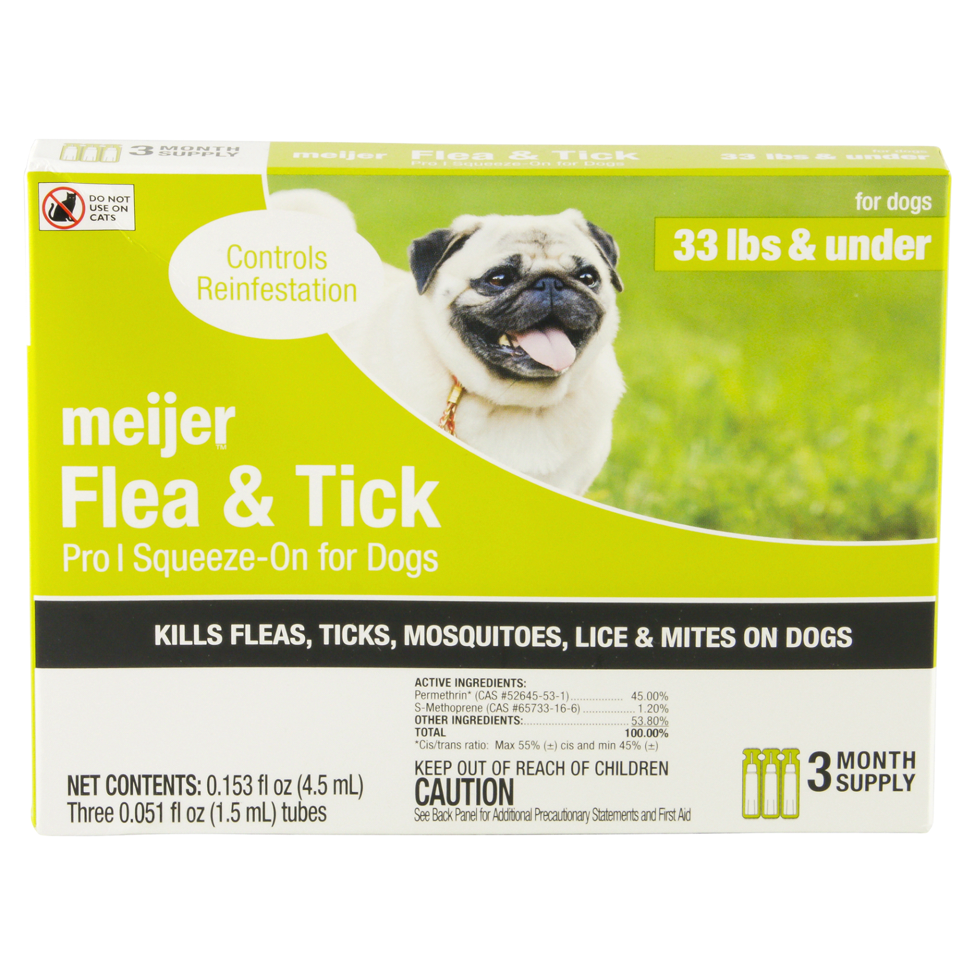 slide 1 of 4, Meijer Pro I Squeeze-On Flea & Tick for Dogs, 33 lbs or less, 3 ct