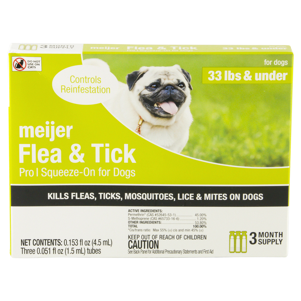 slide 1 of 13, Meijer Pro I Squeeze-On Flea & Tick for Dogs or less, 33 lb, 3 ct