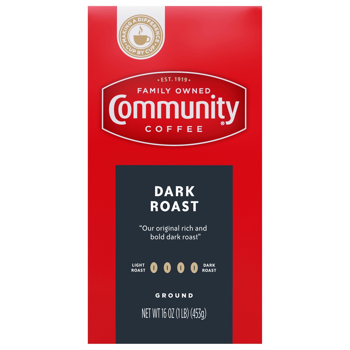 slide 1 of 9, Community Coffee Community Dark Roast Ground Coffee 16 oz, 16 oz