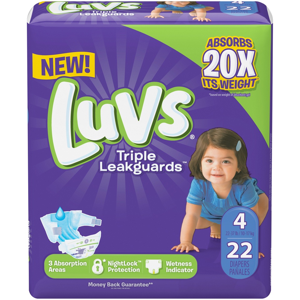 slide 1 of 2, Luvs Convience Pack Size 4 Baby Diapers, 22 ct