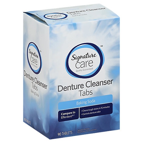 slide 1 of 1, Signature Care Denture Cleanser Tabs Baking Soda, 90 ct