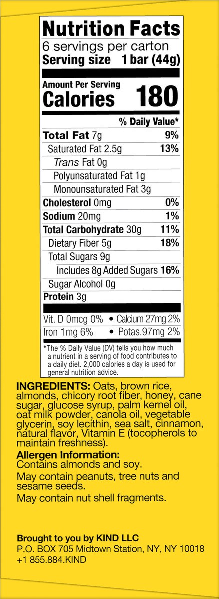 slide 7 of 9, KIND Breakfast Cereal Bars, Honey Nut with Almonds, 1.55 Ounces, 6 Count, 6 ct