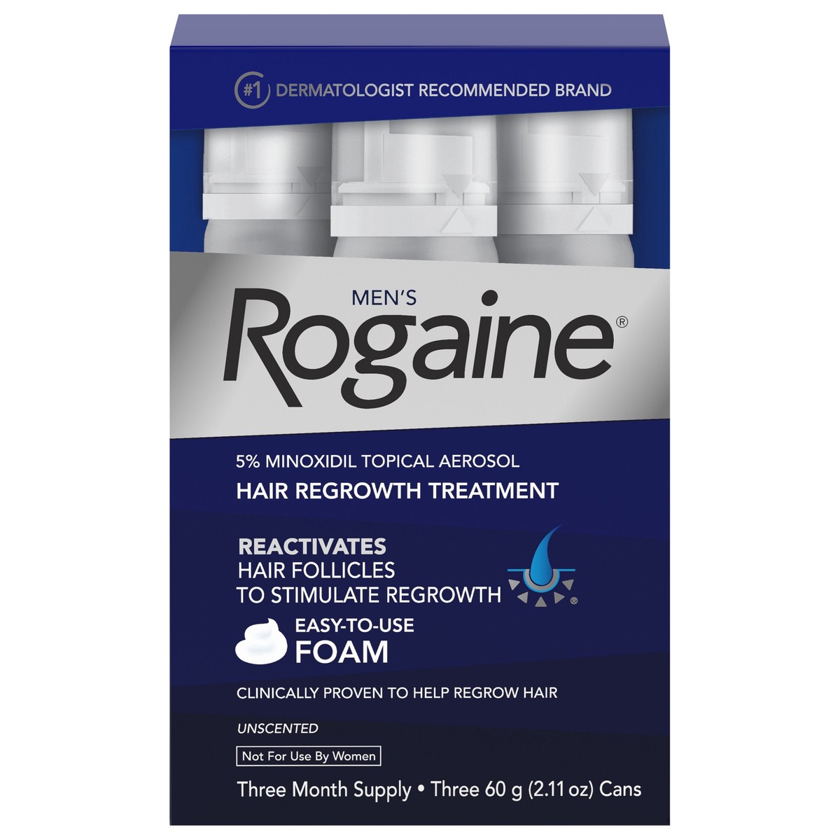 slide 1 of 9, Rogaine Men's Rogaine 5% Minoxidil Topical Foam, Three Month Supply, 3 ct