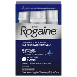 Men''s Rogaine 5% Minoxidil Foam for Hair Loss & Hair Regrowth, Topical Hair Growth Treatment for Thin or Thinning Hair, Unscented Minoxidil Foam for Men, 3-Month Supply, 3 x 2.11 oz