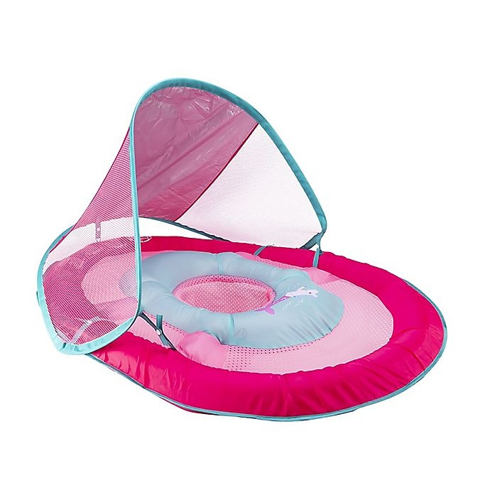 slide 1 of 1, SwimWays Baby Spring Float with Canopy UPF Pink, 50 in